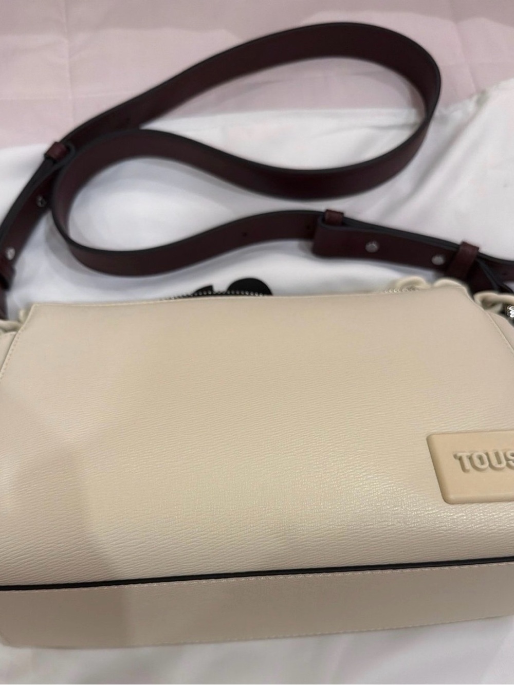 TOUS Cream Crossbody Bag with Dark Brown Strap